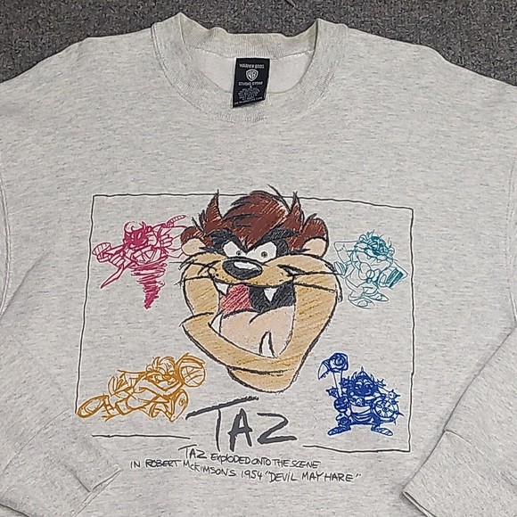 Vintage 1995 Warner Bros Studio Store Heather Gray Taz Sweatshirt Size Large - Picture 2 of 7